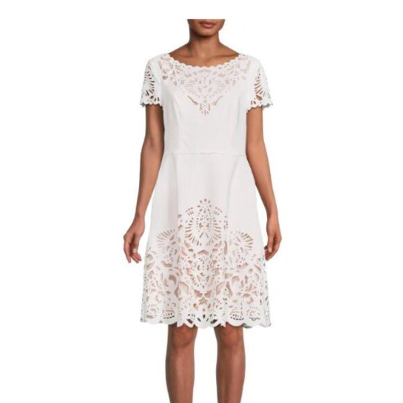 FOCUS BY SHANI LASER CUT FIT & FLARE WHITE/NUDE DRESS sz 16 - Picture 4 of 4